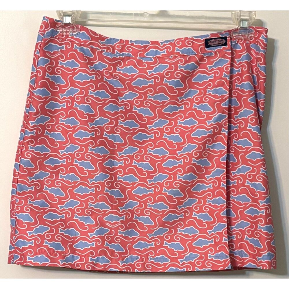 Vineyard Vines Coral Blue Fish Print Wrap Golf Skirt Women's Medium
